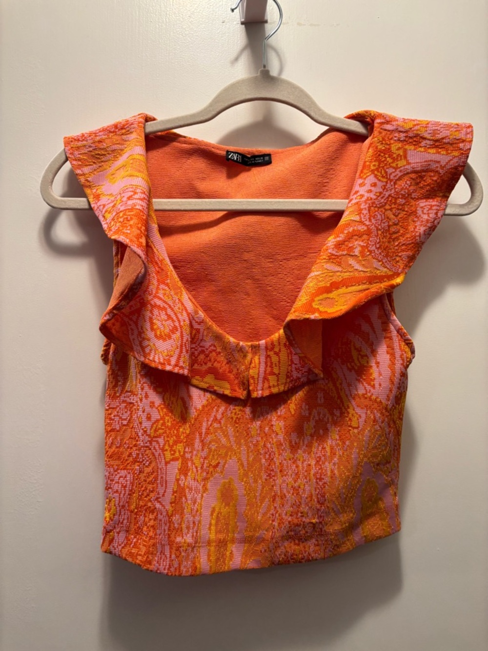 Zara Orange and Pink Paisley Ruffle Camisole